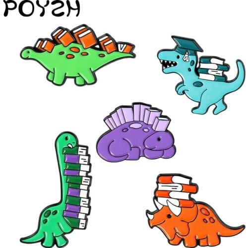 Love learning love reading dinosaur Enamel Brooch Dr. dinosaur book Pin Tyrannosaurus Rex Stegosaurus Brachiosaurus badge
