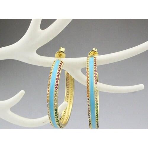 5pair/lot Fashion multicolor cz/enamel charm earring,wholesale rainbow pendant earring,fashion CZ jewelry dangle earring