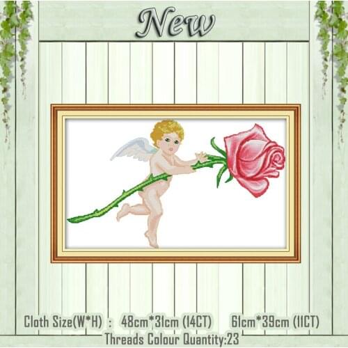 Little angel rose decor painting counted printed on the canvas DMC 11CT 14CT kits chinese Cross Stitch embroidery needlework Set