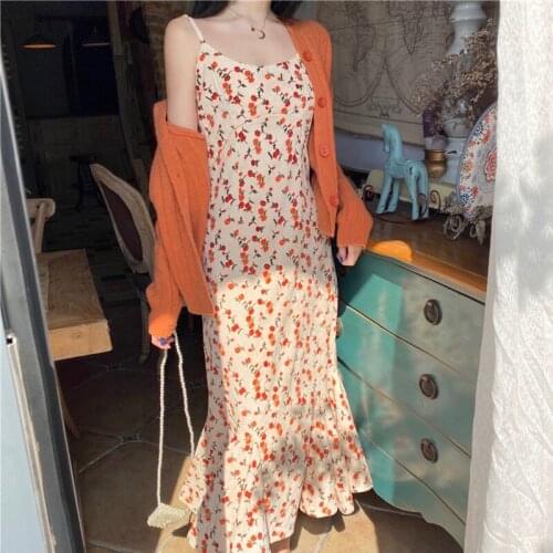 New 2021 Women Summer Dresses Sundress Holiday Floral Printed Trumpet High Waist Sexy Vintage Long Dresses E761