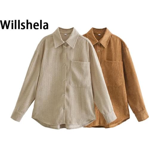 2021 New Women Corduroy Overshirt Jackets Long Sleeves Collared Casual Fashion Vintage Woman Coats Tops