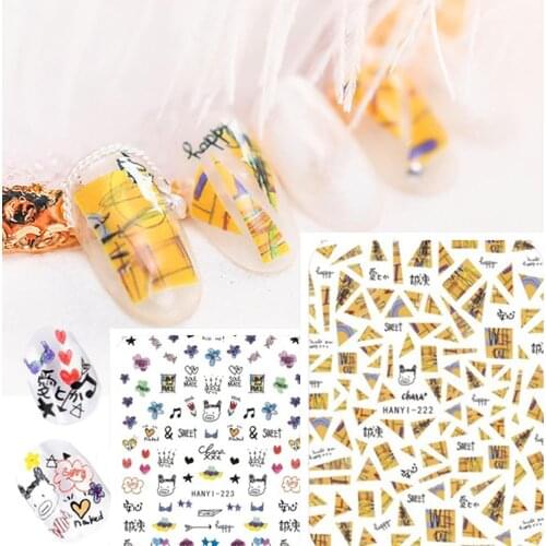 Newest HANYI-222 229 golden pattern 3d nail sticker self-adhesive nail decal for nail decoration tools