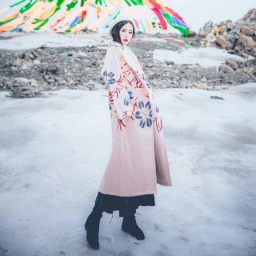 New Pattern Winter Suit-dress Restore Ancient Ways Printing Tea With Milk Color Easy Chalaza Long Fund Woollen Overcoat Woman