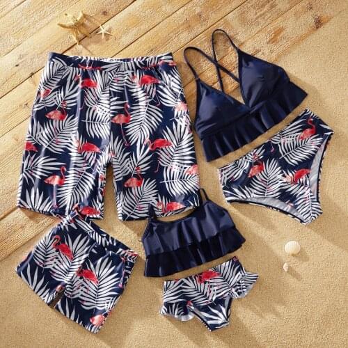 PatPat 2021 New Summer Tankini Flamingo and Palm Leaves Matching Swimsuits