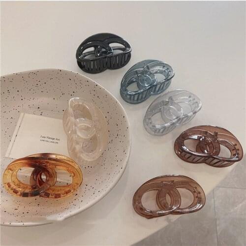 Simple and Versatile Oval Double Circle Acetate Sheet Hair Claw Clips for Women Accessories Headwear Makeup Hair Styling