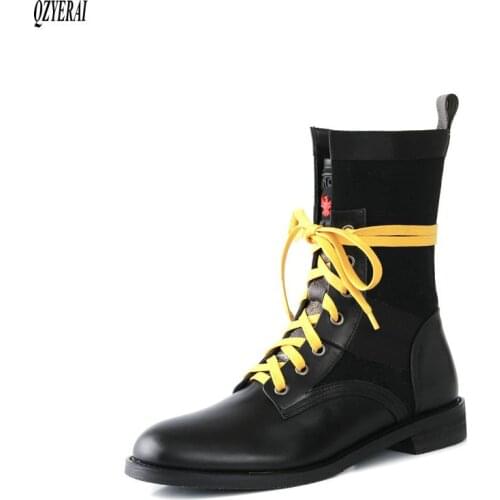 QZYERAI New style black Riding boots Genuine leather Female boots Womens boots Autumn winter leisure Womens shoes Size 34-40
