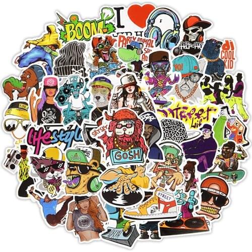 50PCS Rock Band Rapper Hip hop Stickers Laptop DIY Guitar Motorcycle Luggage Skateboard Cool Funny Sticker Vinyl Decals Kid Toys