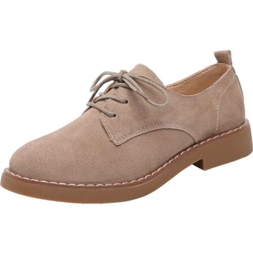 Designer Shoes Fashion Women Shoes British Style Flat Luxery Shoes Women Black Khaki Cow Suede Retro Shoes Comfortable Soft