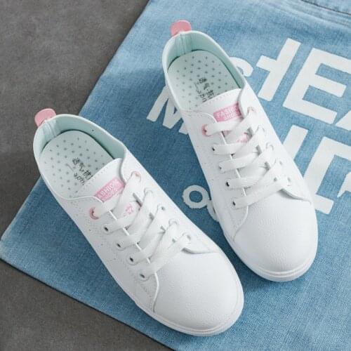 Woman Shoes 2021 New Fashion PU Leather Casual Women Shoes Breathable Female Shoes Tenis Feminino Lace-up Women Solid Sneakers