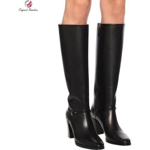 Size 3-13 Womens Knee High Boots Fashion Chunky Heels Square Toe Side Zip Short Plush Long Boots Woman Shoes Botas Altas Mujer