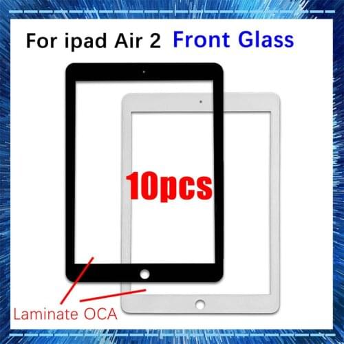 10pcs New For iPad Air2 Air 2 2014 A1566 A1567 Front Glass With OCA (No Touch Digitizer) Outer LCD Screen Panel Replacement
