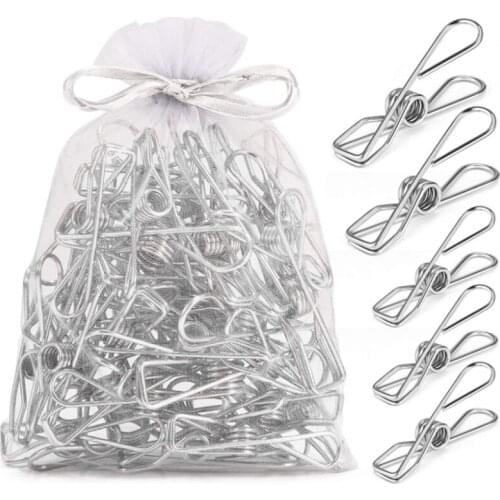 100Pcs/Set Heavy Duty 304 Stainless Steel Wire Clips for Drying on Clothes Hanging Clip Hooks for Home Laundry Office