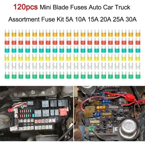 120pcs Mini Blade Fuses Auto Car Truck Assortment Fuse Kit 5A 10A 15A 20A 25A 30A