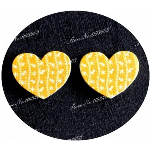 16mm Heart Shape High Quality Image Painted Wood Laser Cut Cabochon to make Rings, Earrings, Bobby pin, pendant