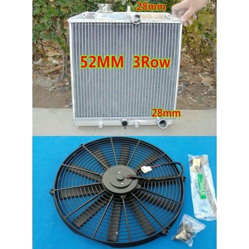 3 ROW 28MM PIPE ALUMINUM RADIATOR + FAN FOR Honda Civic EK EG D15/D16 DEL SOL 1992-2000 52MM 93 95 97 99
