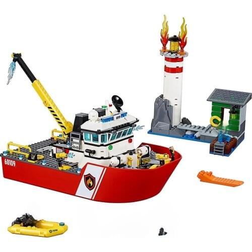 461pcs 10830 City Fire Series 60109 Fire Boat Boy Assembled Building Block Toy Gifts