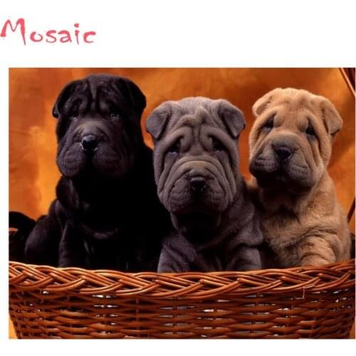 5D Diy Diamond Painting,Lovely SharPei Dog,Embroidered with Rhinestones,Square Animal Diamond Paintings,Wall Art,Decoration