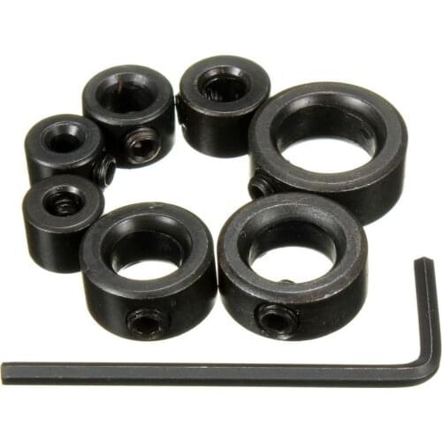 7pcs 3/4/5/6/8/10/12mm Drill Bit Depth Stop Collars Ring Dowels+ Hex Wrench Set