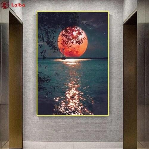 5 d diamond mosaic Abstract art, moon on the lake For Living Room Home Decor diamond Painting embroidery mosaic