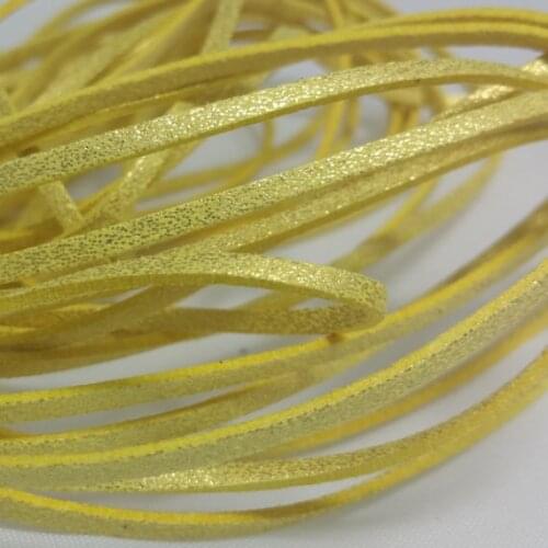 Free Shipping 100yard 92m Metallic Yellow Faux Suede Cord Leather Lace Ribbon Soft 3mm x 1.5mm