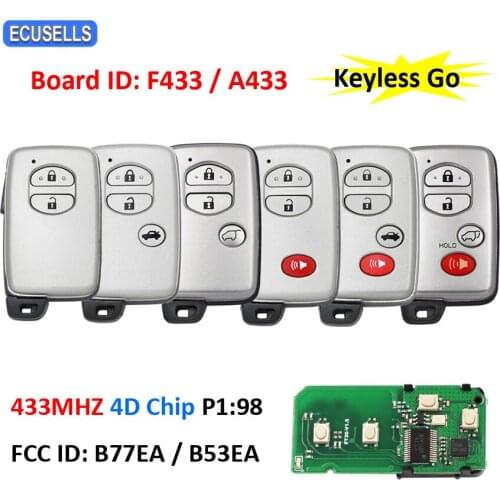 Keyless Go Smart Remote Car Key Fob ASK / FSK 433Mhz 4D Chip for Toyota Land Cruiser 2007-2016 FCC ID: B77EA / B53EA P1 98