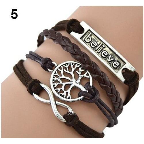 Infinity Bracelets believe and life tree Multi Layer Braided Leather Bracelet Love Dream Charm Bracelets coffee Wax line