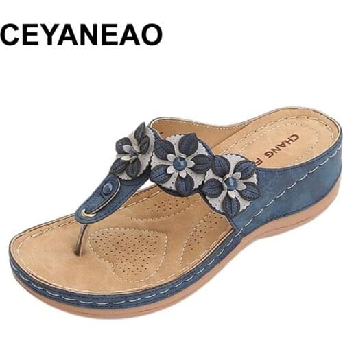 CEYANEAONew Creative Spring Summer Ladies Flip Flops Shoes Woman Sandals Flat Sandalias Mujer2021Flowers Gladiator Beach Sandals