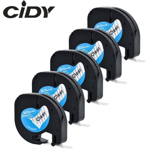 CIDY 5PCS compatible LT12267 12mm black on clear for plastic LT 12267 16951 16952 12268 for dymo Letratag label printer LT-100H