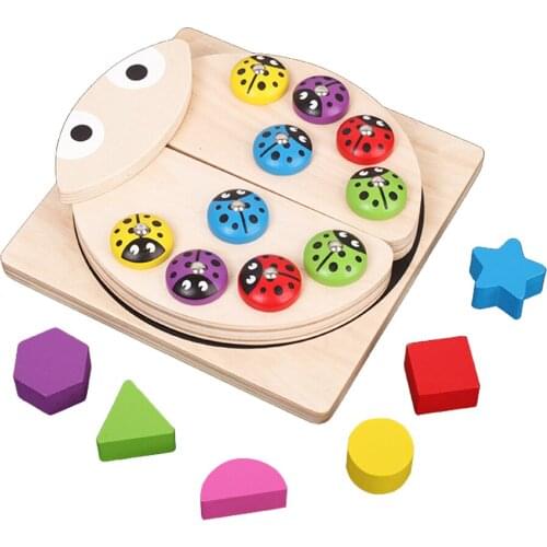 1 Set Wooden Magnetic Catching Ladybug Puzzle Development Fishing Game Toy