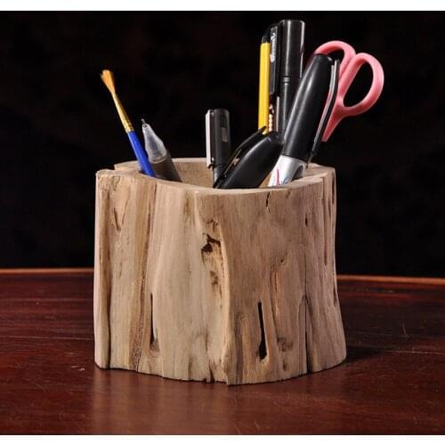 Handmade Wooden Desktop Pen Holder Desk Storage Box Office Log Pen Holder Solid Wood Crafts Decoration WF