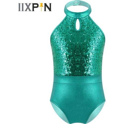 Kids Girls Sleeveless Gymnastics Leotard Ballet Leotard Sequins Children Professional Dance Wear Ballerina Practice Bodysuit