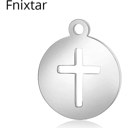 Fnixtar Polished Stainless Steel Cross Metal Mini Charms Pendant For DIY Women 12*14mm Bracelets Charms Jewelry Making 20pcs/lot