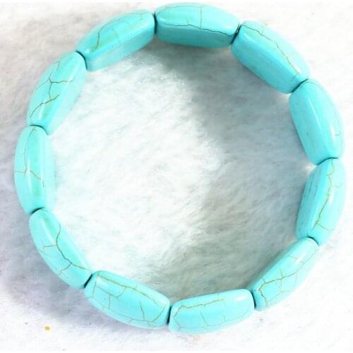 Blue calaite stone 22x18mm Rectangle beads Fashion DIY Bracelets Bangles 7.5" B315