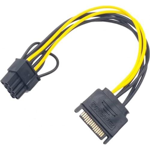 Power Supply Cable Durable Flexible 20cm 15Pin SATA to 8Pin Video Card Power Cord for Graphics Card
