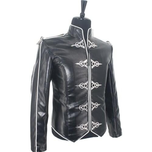 Classic XXS-4XL MJ MICHAEL JACKSON MENS JACKET V8 RETRO ENGLAND BLACK LEATHER JACKET
