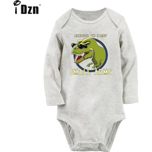 Funny T Rex Licensed To Carry Small Arms Chinese Dragon Totem Newborn Baby Outfits Long Sleeve Jumpsuit 100% Cotton
