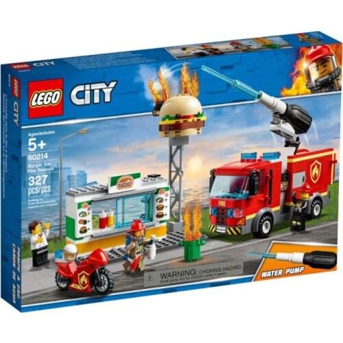 Lego 60214 City Burger Bar Fire Rescue great birthday or gift kids superhero fans 327 pcs creative 3 minifigures motorbike toys