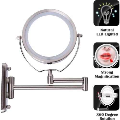 6" Bath Mirror 18 Led Cosmetic Mirror 1X/3X Magnification Wall Mounted Adjustable Makeup Mirror Dual Arm Extend 2-Face Bathroom