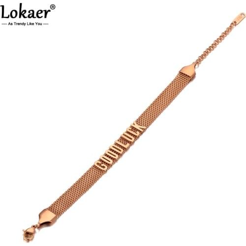 Lokaer Original Design Trendy Good Luck Charm Bracelet Jewelry For Women Rose Gold Stainless Steel Network Chain Bracelet B20041