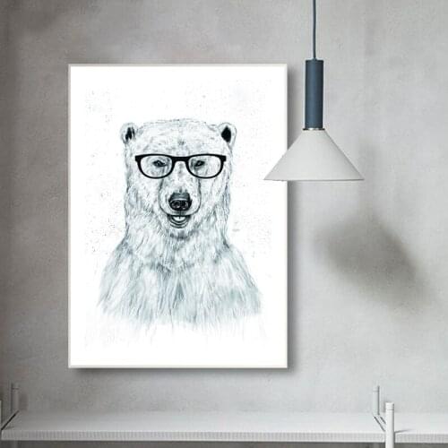 Bear with Glasses Lion Poster Wolf Leopard Canvas Painting Wall Pictures Simple Cartoon Animal Poster and Prints Room Decoration