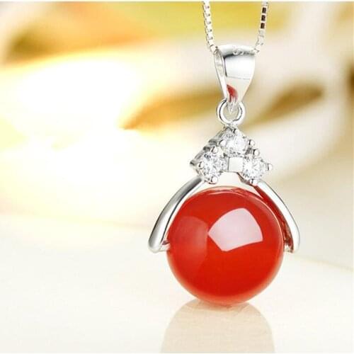 TJP Trendy Crystal Red/Green Ball Pendant Necklace For Women Accessories Fashion Ladies Silver 925 Necklace Female Birthday Gift