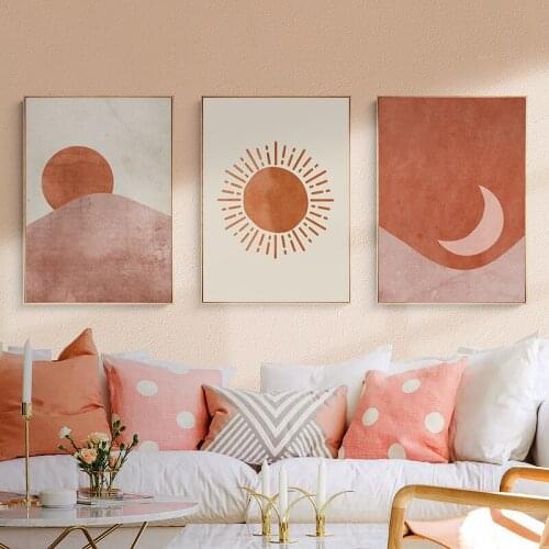 Morandi Abstract Landscape Sun and Moon Scene Boho Canvas Prints Paintings Wall Art Pictures Posters for Living Room Home Decor