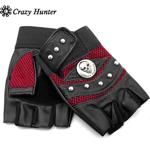 Skull Studded Gloves Punk Motorcycle Car Biker Men Gloves Fingerless