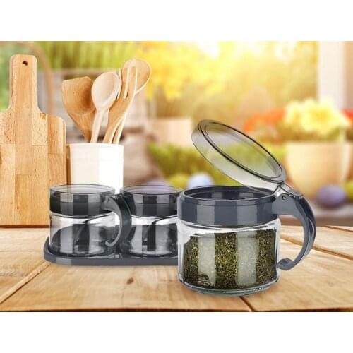 Spice Set 3 Pcs Standing Glass Spice Jar With Spoon