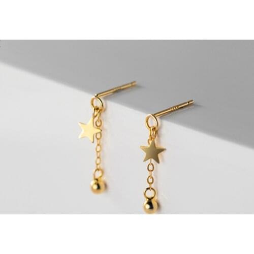 New 100% Real 925 Sterling Silver Star Short Tassel Drop Earrings For Girl Daughter S925 Stamp Fine Jewelry