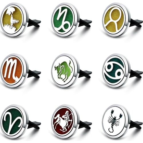 New Aromatherapy 12 Constellations Car Design Air Freshener Stainless Steel Essential Oil Diffuser Car Vent Clip Perfume Lockets