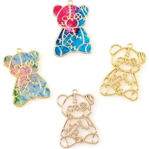 2PC/Set Cute Bear Metal Hollow Frame Pendant Gold Charm Bezel Setting Cabochon Setting DIY UV Resin Charm 32*47mm