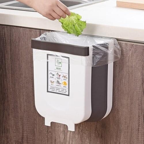 Foldable Trash Can Wall-mounted Kitchen Bathroom Car Storage Garbage Can Card Slot Household Sorting Debris Bucket