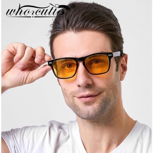 WHO CUTIE Classic Square Sunglasses Men Women 2021 Brand Design Rivet Frame Yellow Night Vision Goggles Driving Sun Glasses S444