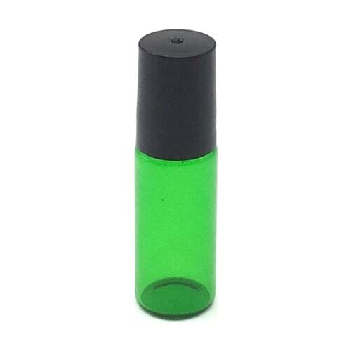 50pcs 5CC Perfume Sample Glass Roller Empty Bottle Refillable Green Essential Oil Roll on 5ml Vial With Black Plastic Cap